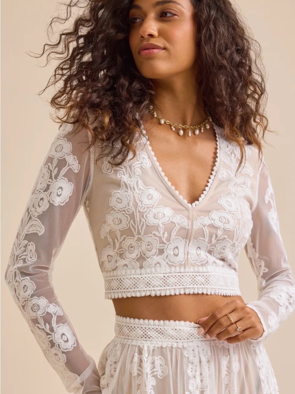 Altar'd State White/Cream Lace Maxi Skirt & Top matching set - Picture 3 of 4